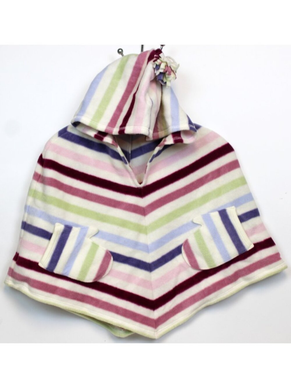 2005 Gymboree Winter Princess Striped Fleece Poncho Hooded Pockets sz Lg 10/12